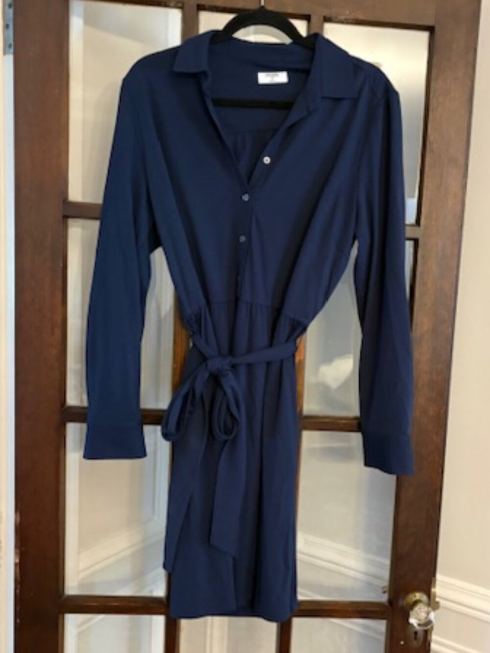 Untuckit Navy Blue Frances Belted Shirt Dress, Size Medium